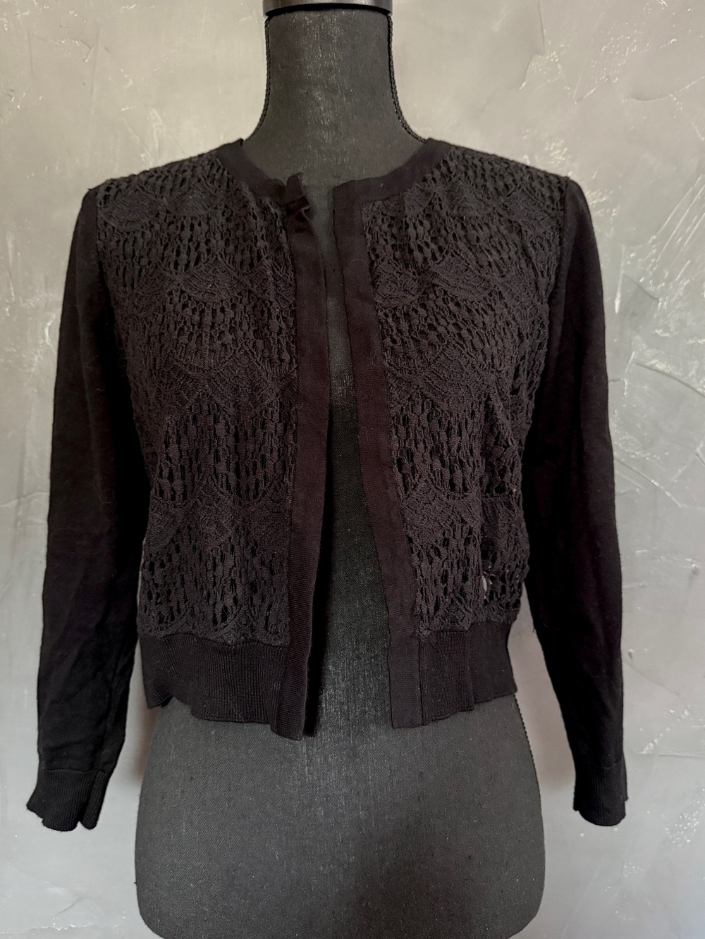 DKNY Black Knit Lace-Front Cardigan